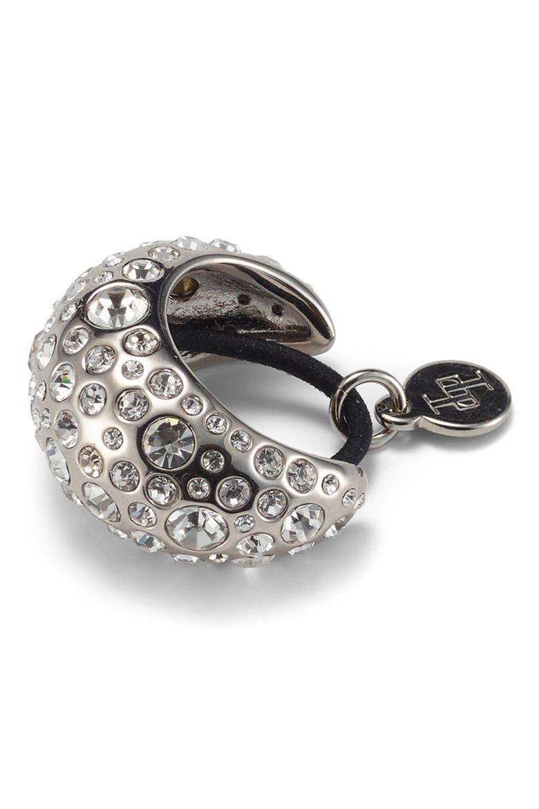 Mini Dome Pavé Cuff Ponytail Holder, Main, color, RHODIUM/ CRYSTAL