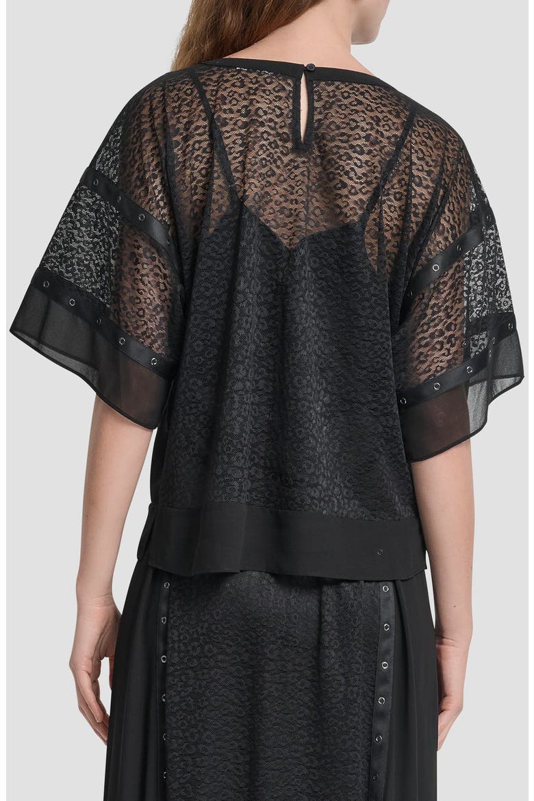 Flowy Leopard Mesh Boxy Top, Alternate, color, BLACK