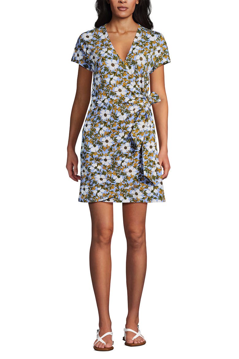 Cotton Modal V Neck Mini Wrap Dess, Main, color, Clear Blue Sky Floral Blossom