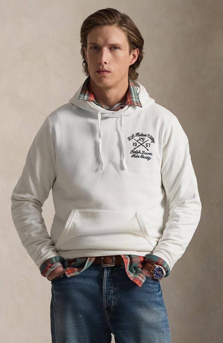 Polo Ralph Lauren Arts Society Embroidered Cotton Fleece Hoodie, Alternate, color, Deckwash White