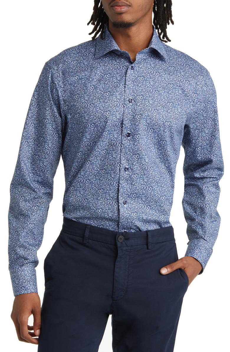 Eton Slim Fit Floral Cotton Dress Shirt, Main, color,