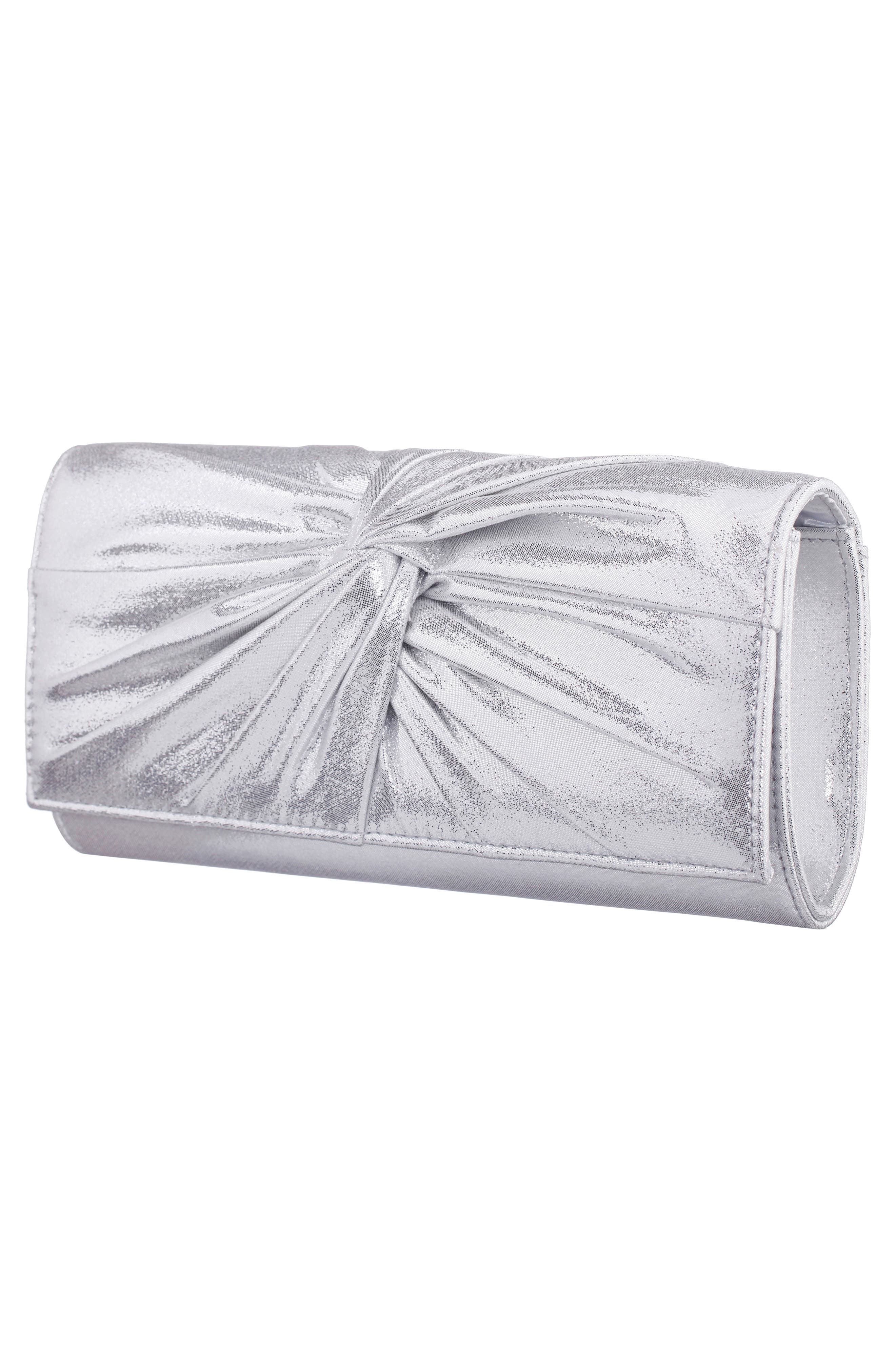 Nina Spirit Metallic Clutch, Alternate, color, Silver