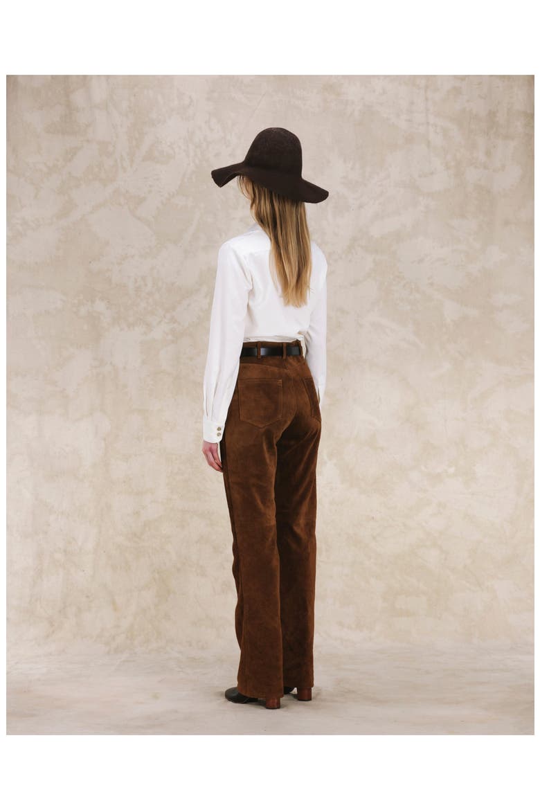 High Waist Suede Leather Trousers, Alternate, color, Brown