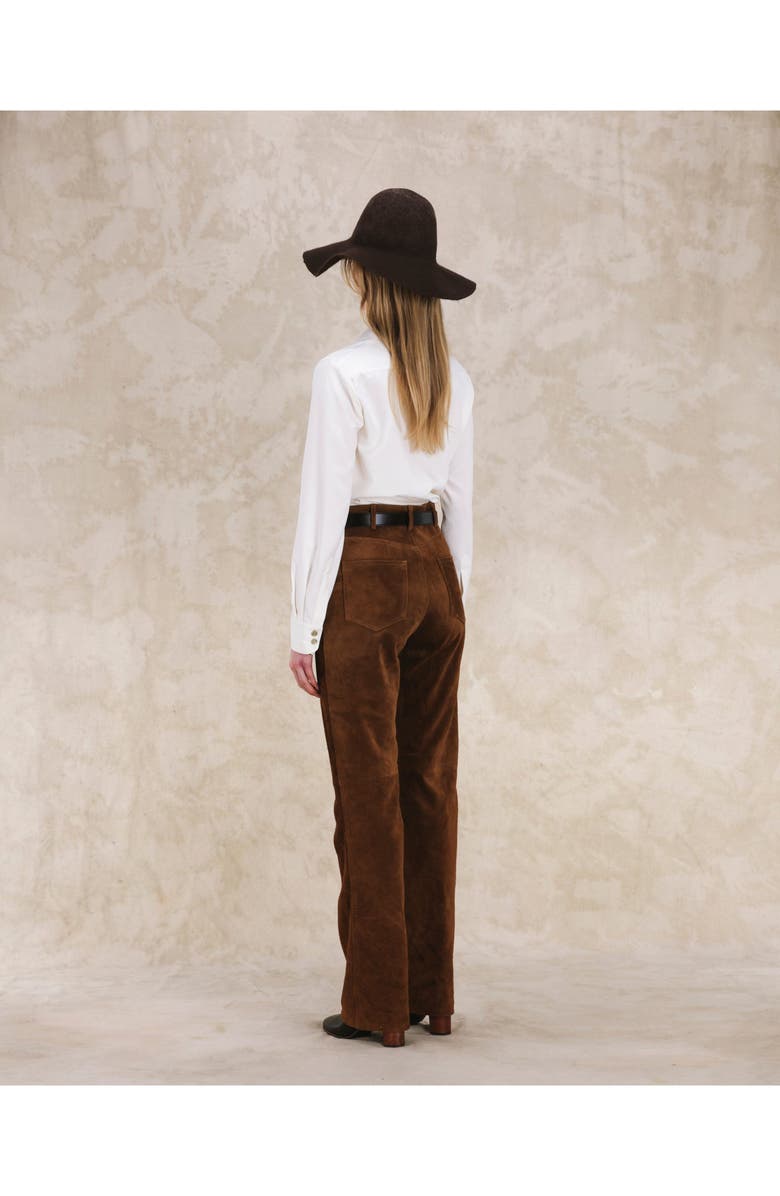 Fortela High Waist Suede Leather Trousers, Alternate, color, Brown