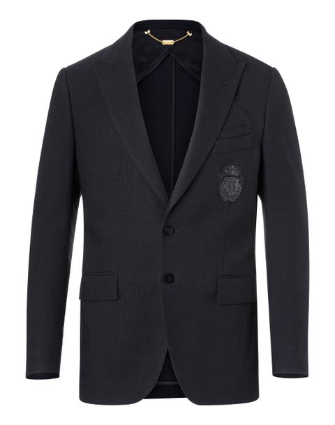 Crest Patch Wool Blend Peak Lapel Blazer Men