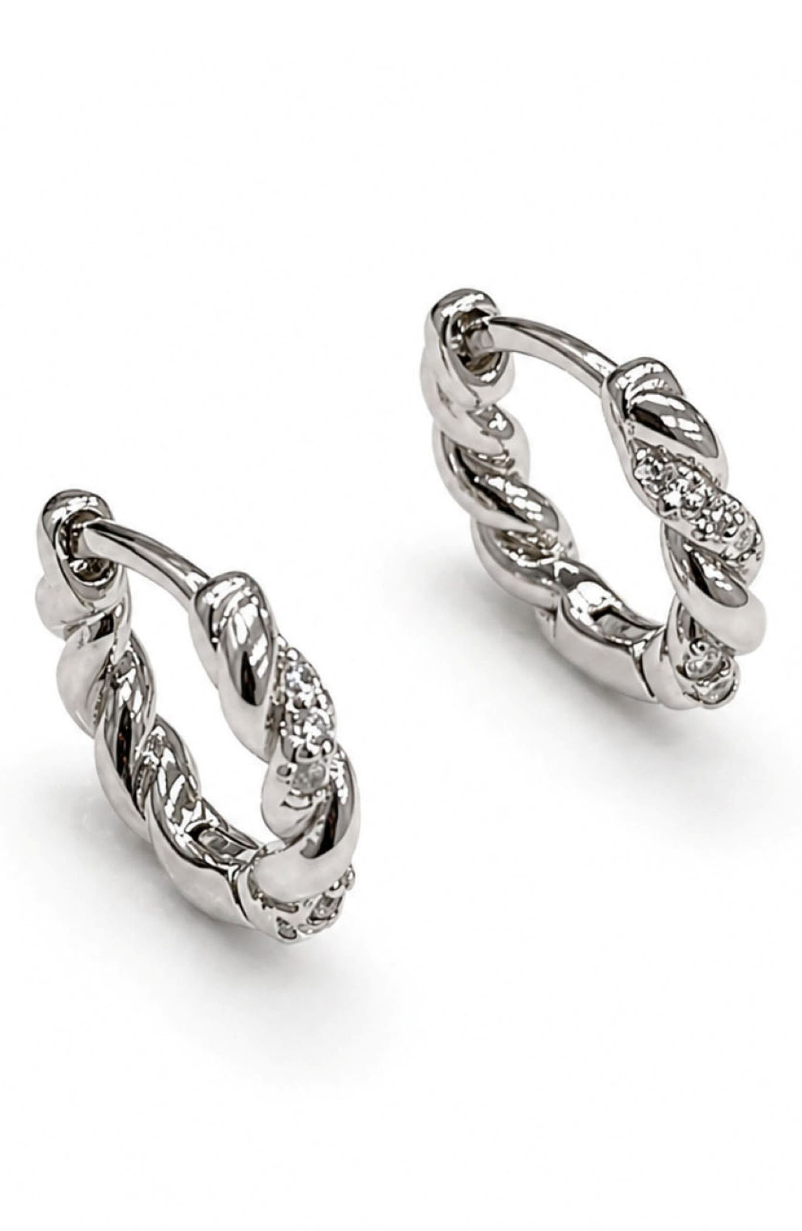 Cubic Zirconia Swirl Huggie Hoop Earrings