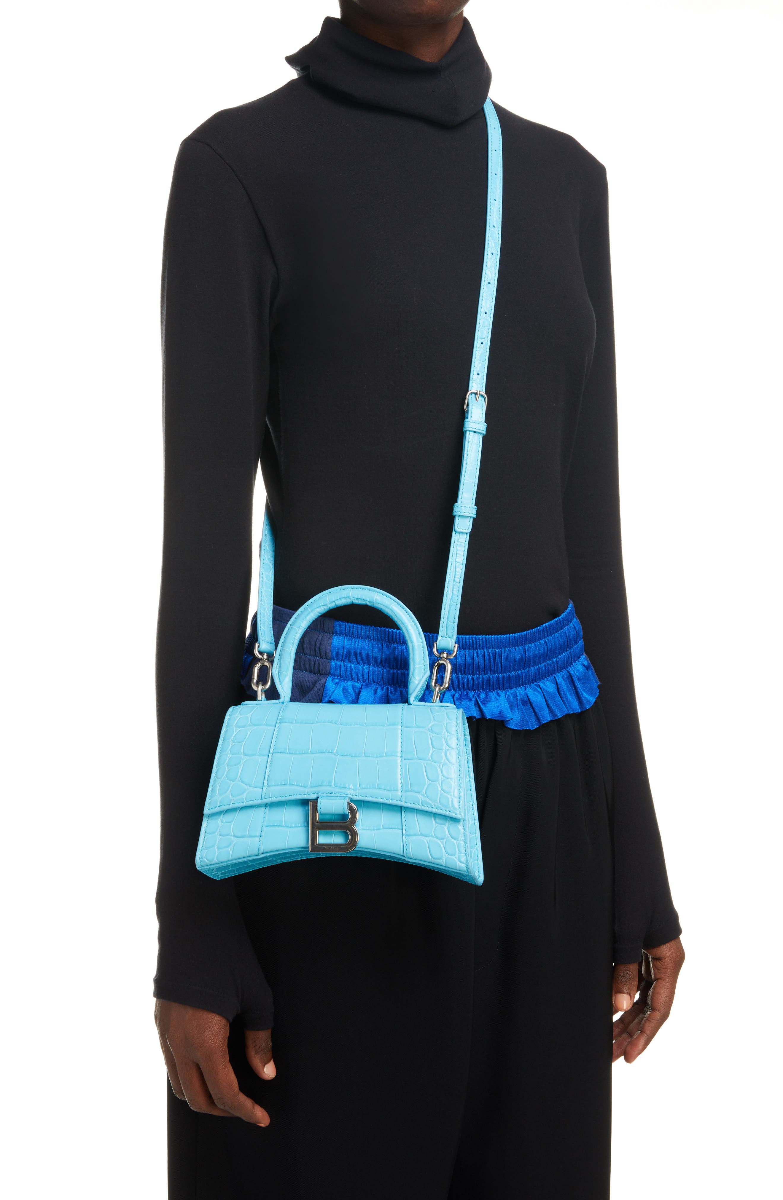 Hourglass Leather Top Handle Bag, Alternate, color, AZUR