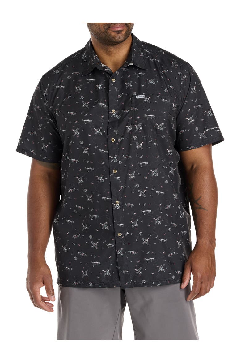 Big & Tall PFG Super Slack Tide Fish Hunt Sport Shirt, Main, color, BLACK