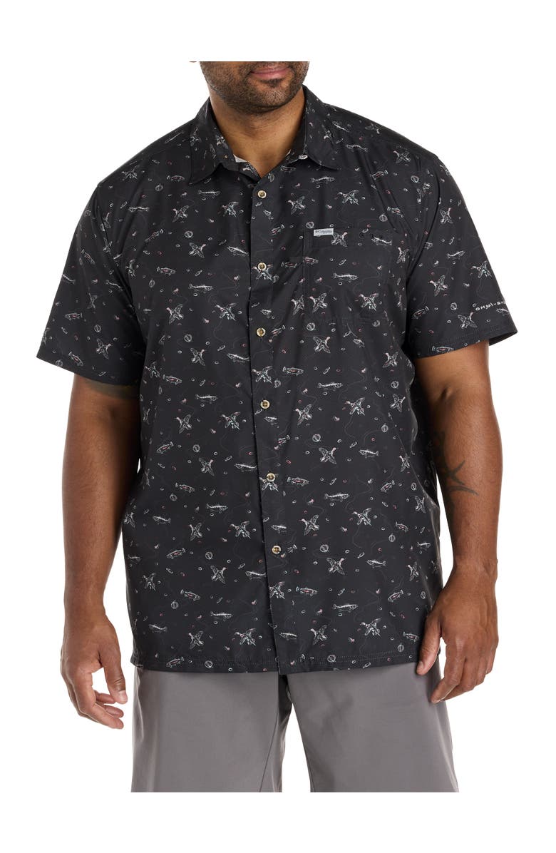 Columbia Big & Tall PFG Super Slack Tide Fish Hunt Sport Shirt, Main, color, Black