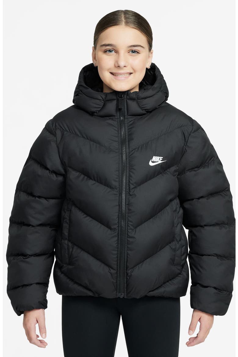 Kids' Sportswear All Day Therma-FIT Quilted Hooded Puffer Jacket, Main, color, BLACK/ WHITE
