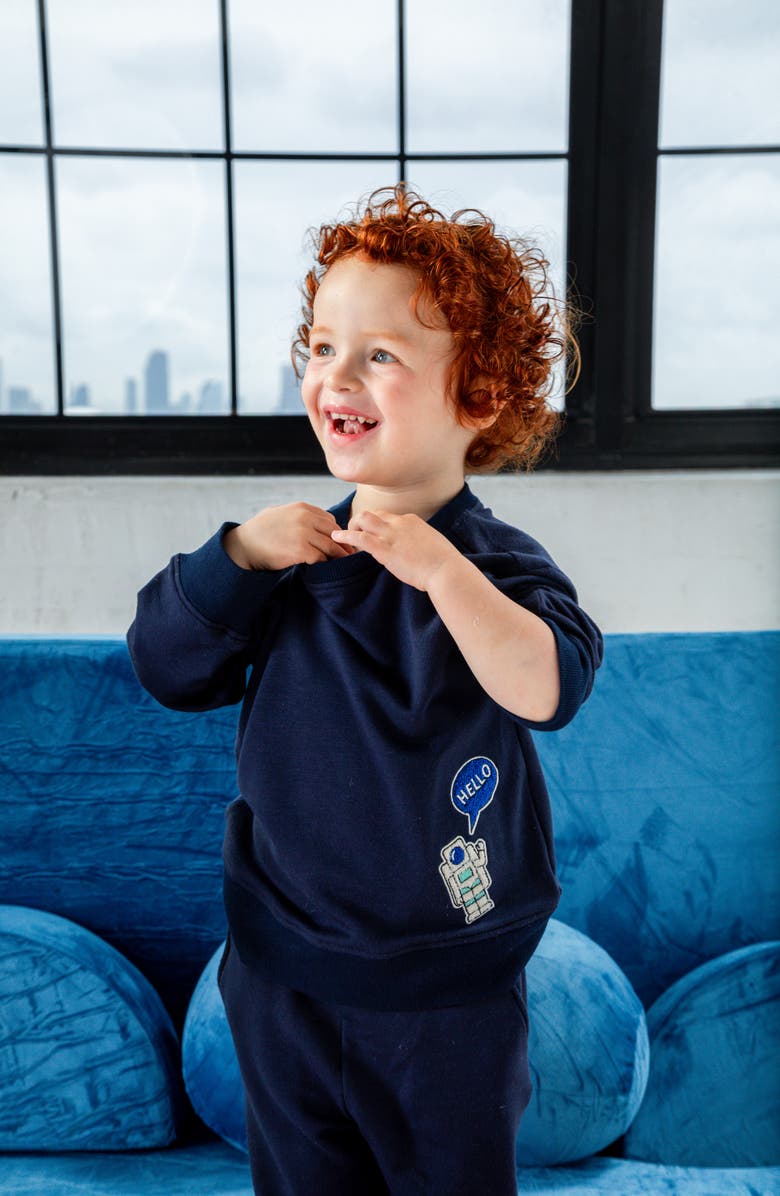 Magnetic Me Brushed Fleece Magnetic Sweatshirt & Joggers Set, Alternate, color, Dress Blue