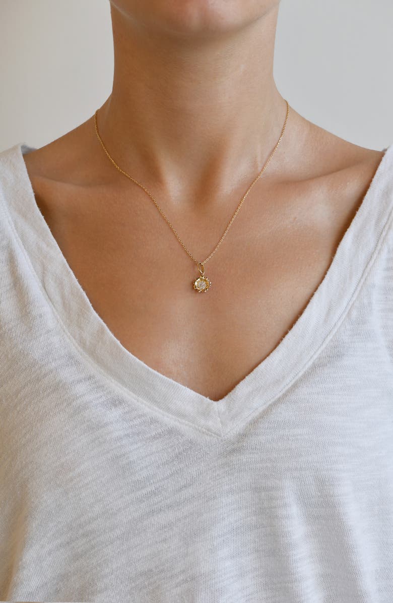 Anzie Hope Sunflower Pavé Diamond Pendant, Alternate, color, Yellow Gold