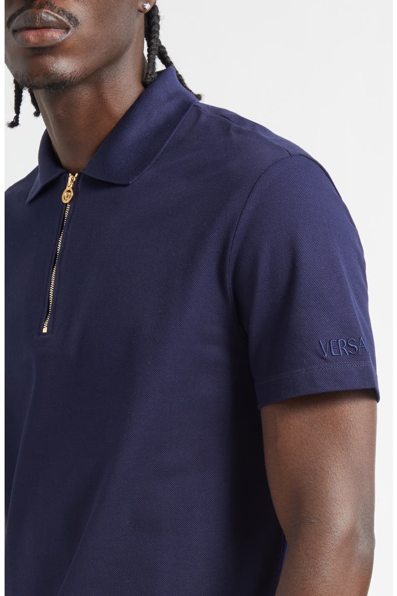 Half Zip Cotton Piqué Polo, Alternate, color, NAVY BLUE
