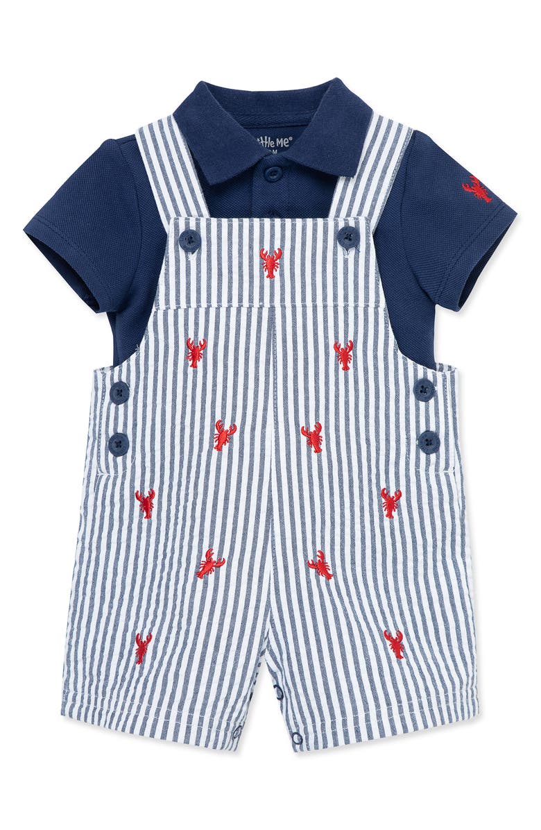 Little Me Lobster Polo & Overalls Set, Alternate, color, Navy