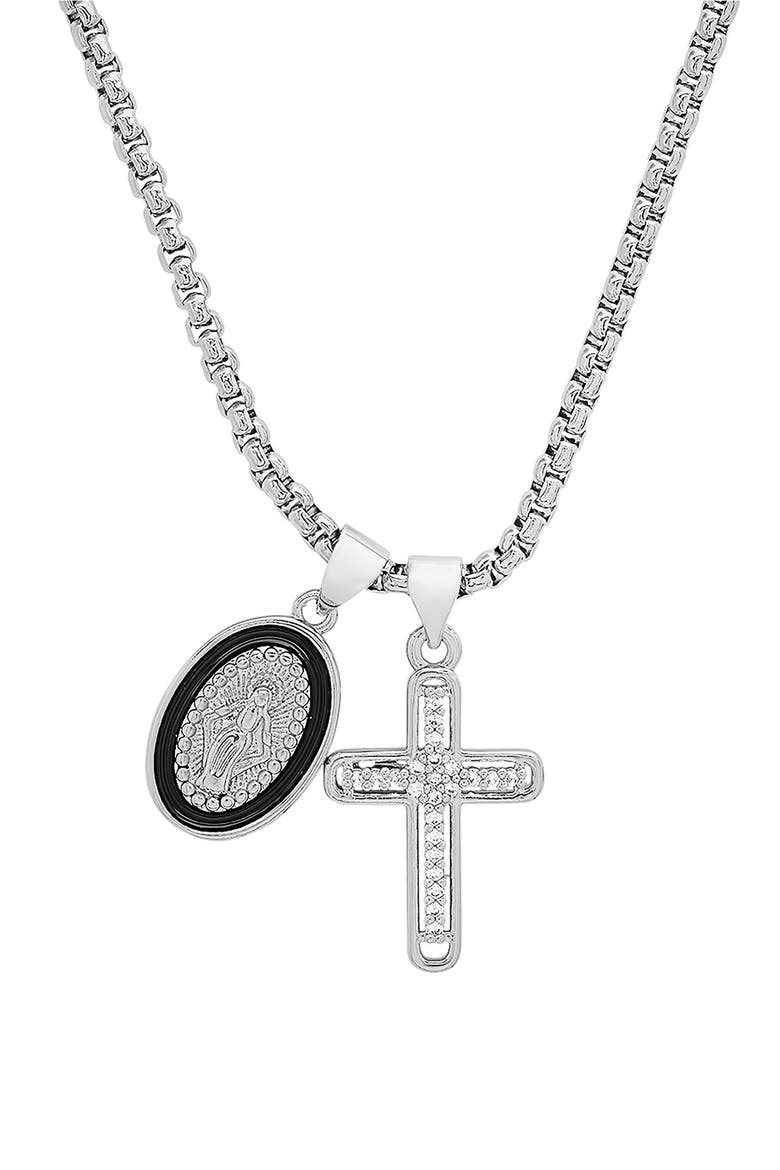 Crystal Cross Necklace, Alternate, color, METALLIC