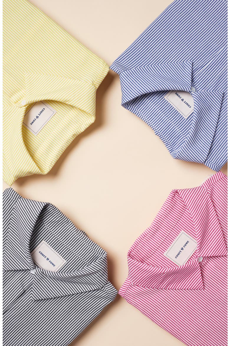 Pinstripe Button-Up Cotton Shirt, Alternate, color, RICH BLACK