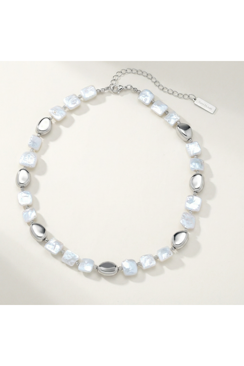 Pina Square Pearl Silver Necklace, Alternate, color, Silver