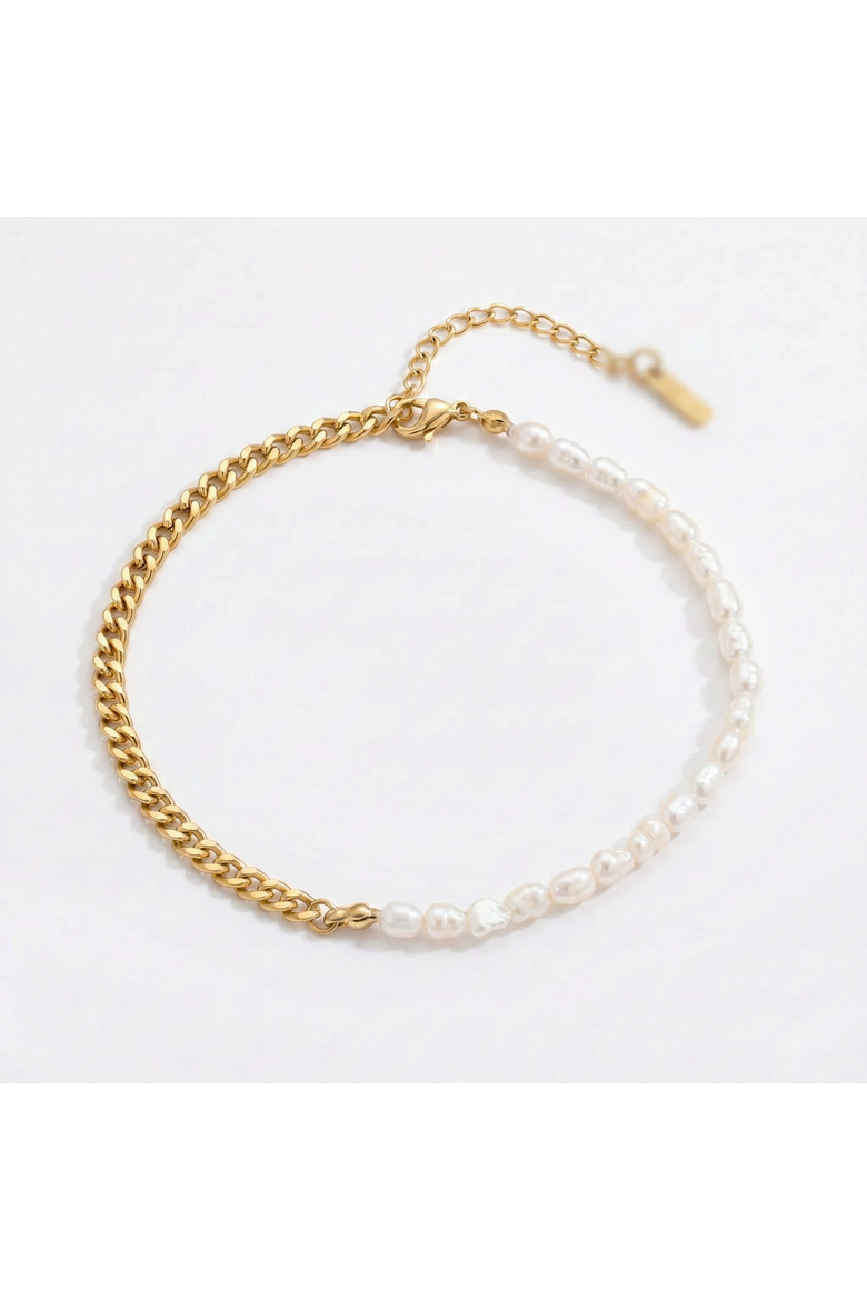 Eden 5mm Freshwater Pearl Anklet 18k Gold Plated 9" with 1.5" Extender, Main, color, 18k Yellow gold