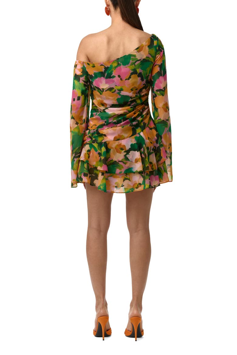 Ruffle Print One-Shoulder Long Sleeve Minidress, Alternate, color, SECRET GARDEN