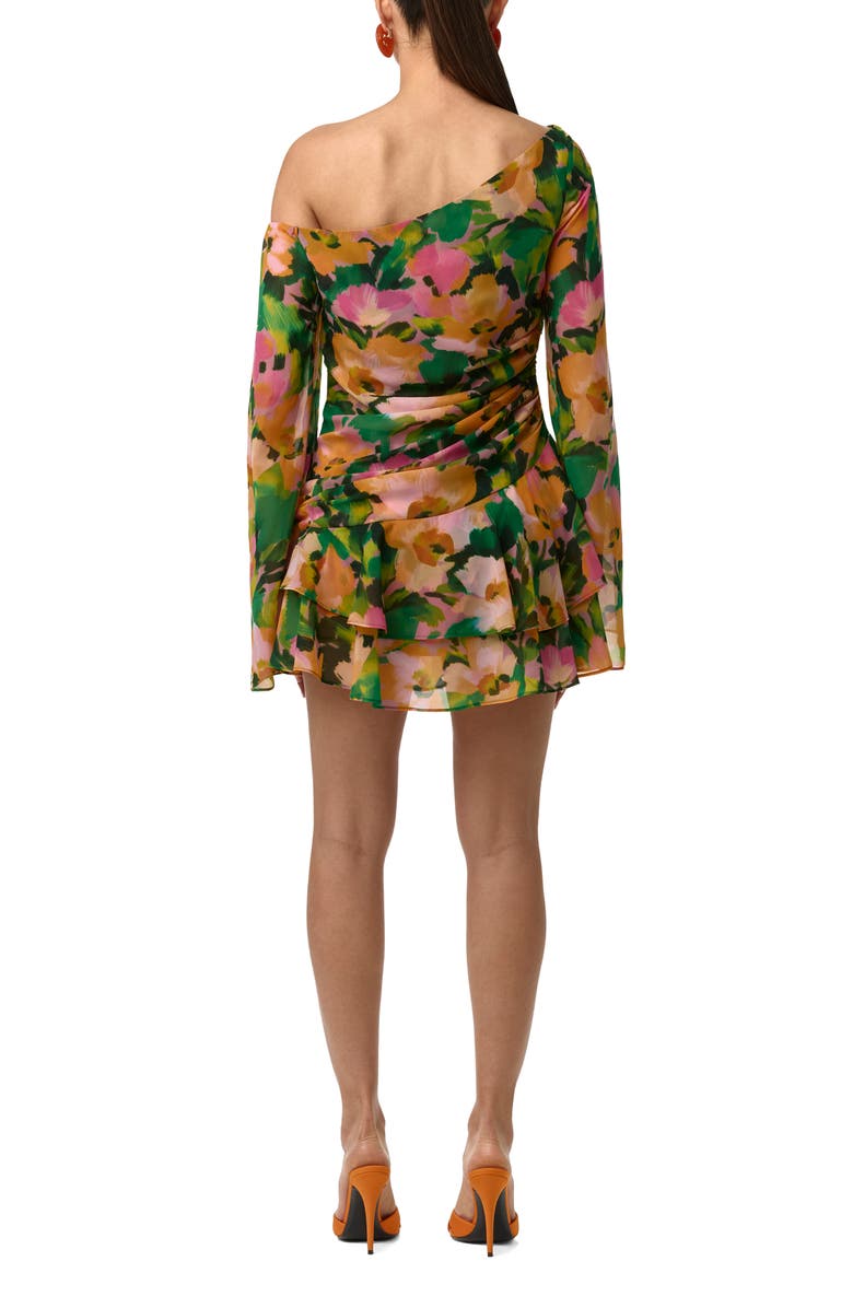 Naked Wardrobe Ruffle Print One-Shoulder Long Sleeve Minidress, Alternate, color, Secret Garden