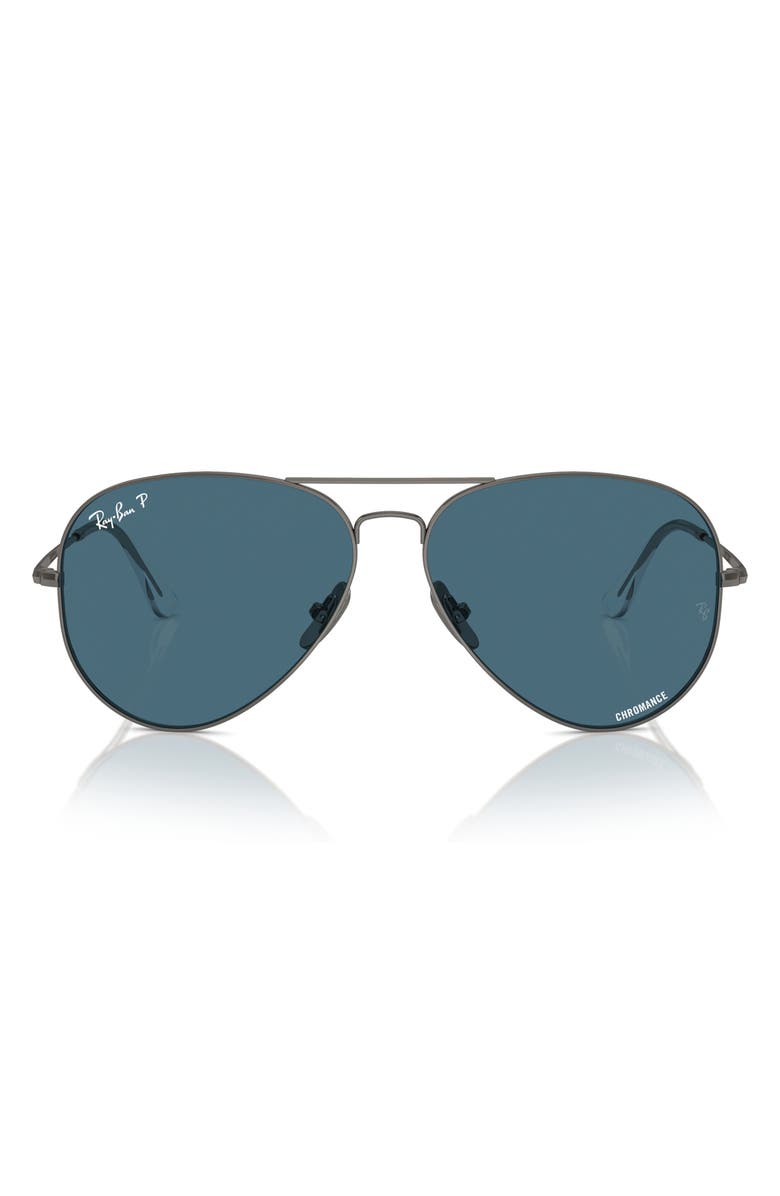 Ray-Ban 58mm Polarized Oversize Pilot Sunglasses, Alternate, color, Polar Blue
