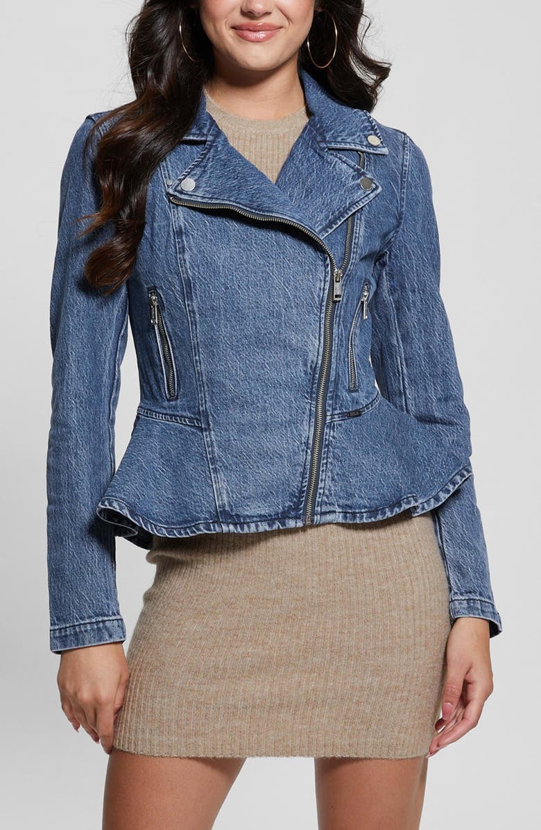 GUESS Denim Moto Jacket, Main, color, 