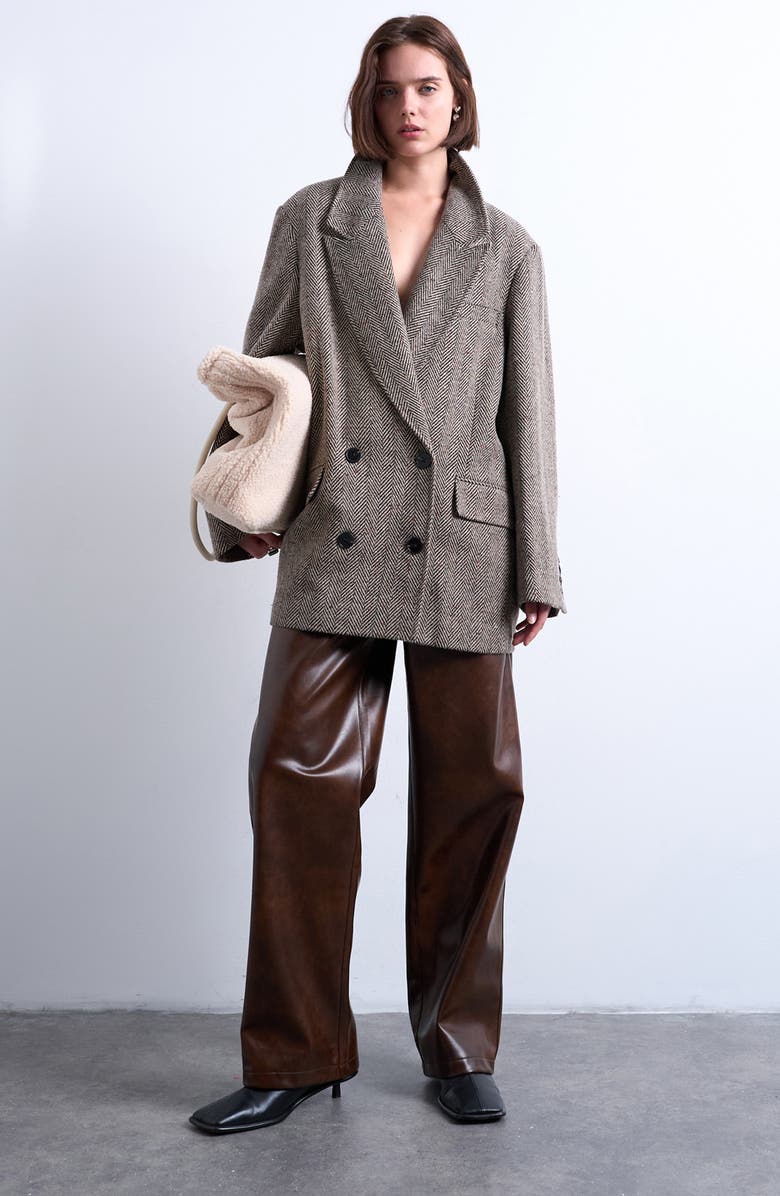 Topshop Oversize Herringbone Twill Double Breasted Blazer, Alternate, color,