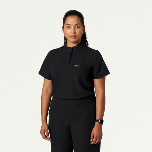 Jaanuu 1-pocket Classic Banded Collar Scrub Top In Black