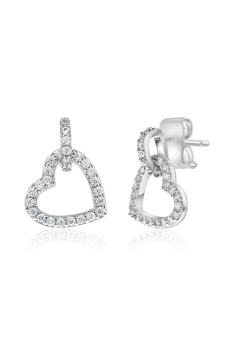 Donatello Gian Pave Open Heart Drop Earrings, Main, color, Silver