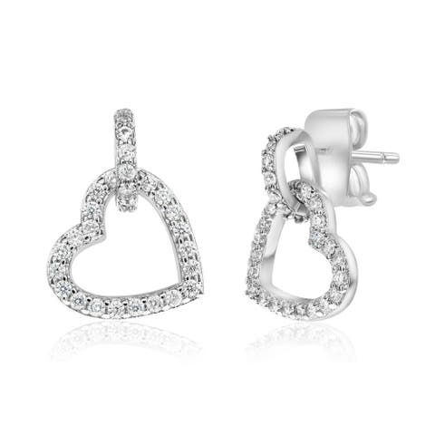 Pave Open Heart Drop Earrings