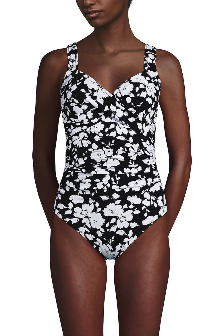 Sweetheart Underwire Wrap One Piece Swimsuit, Alternate, color, Black Blossom Floral
