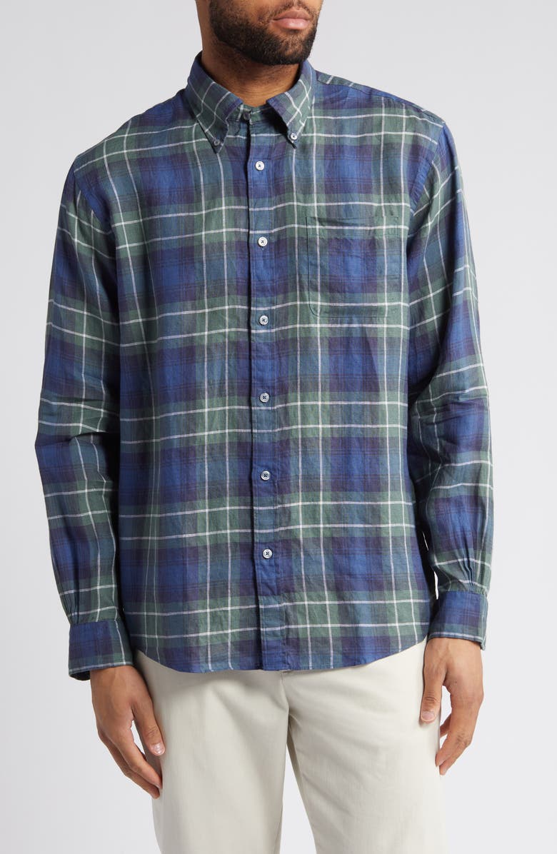 Brooks Brothers Plaid Linen Button-Up Shirt, Main, color,