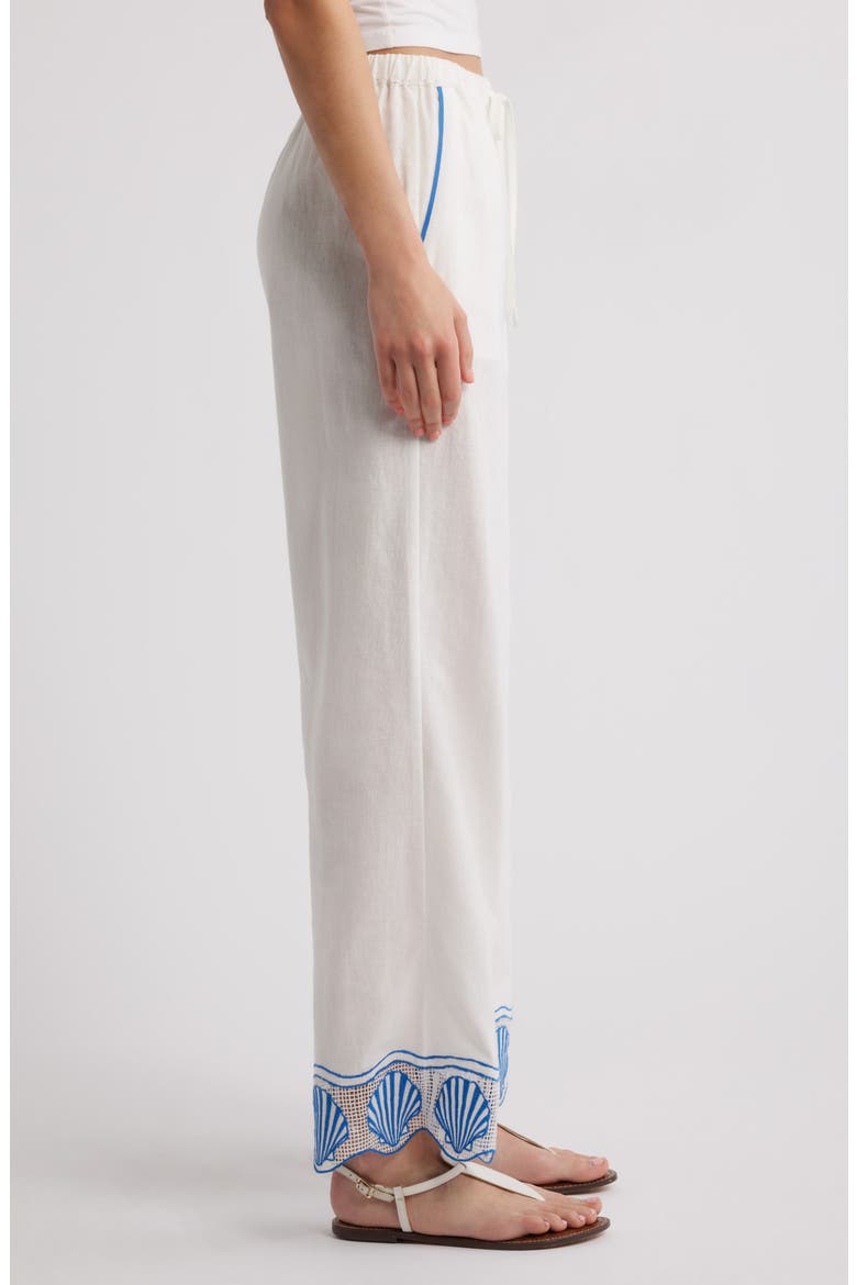 Tildi Shell Embroidered Cotton & Linen Pants, Alternate, color, WHITE