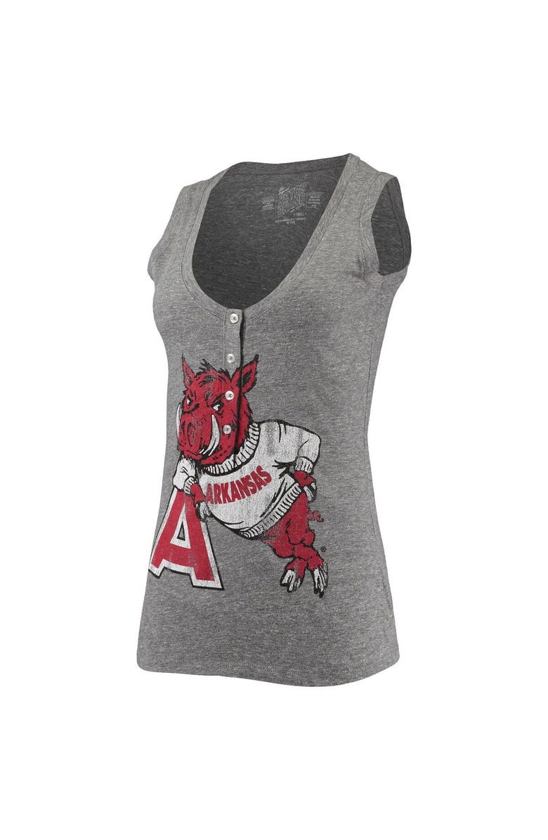 Retro Brand Women's Original Retro Brand Heathered Gray Arkansas Razorbacks Relaxed Henley Tri-Blend V-Neck Logo Tank Top, Alternate, color, Heather Gray