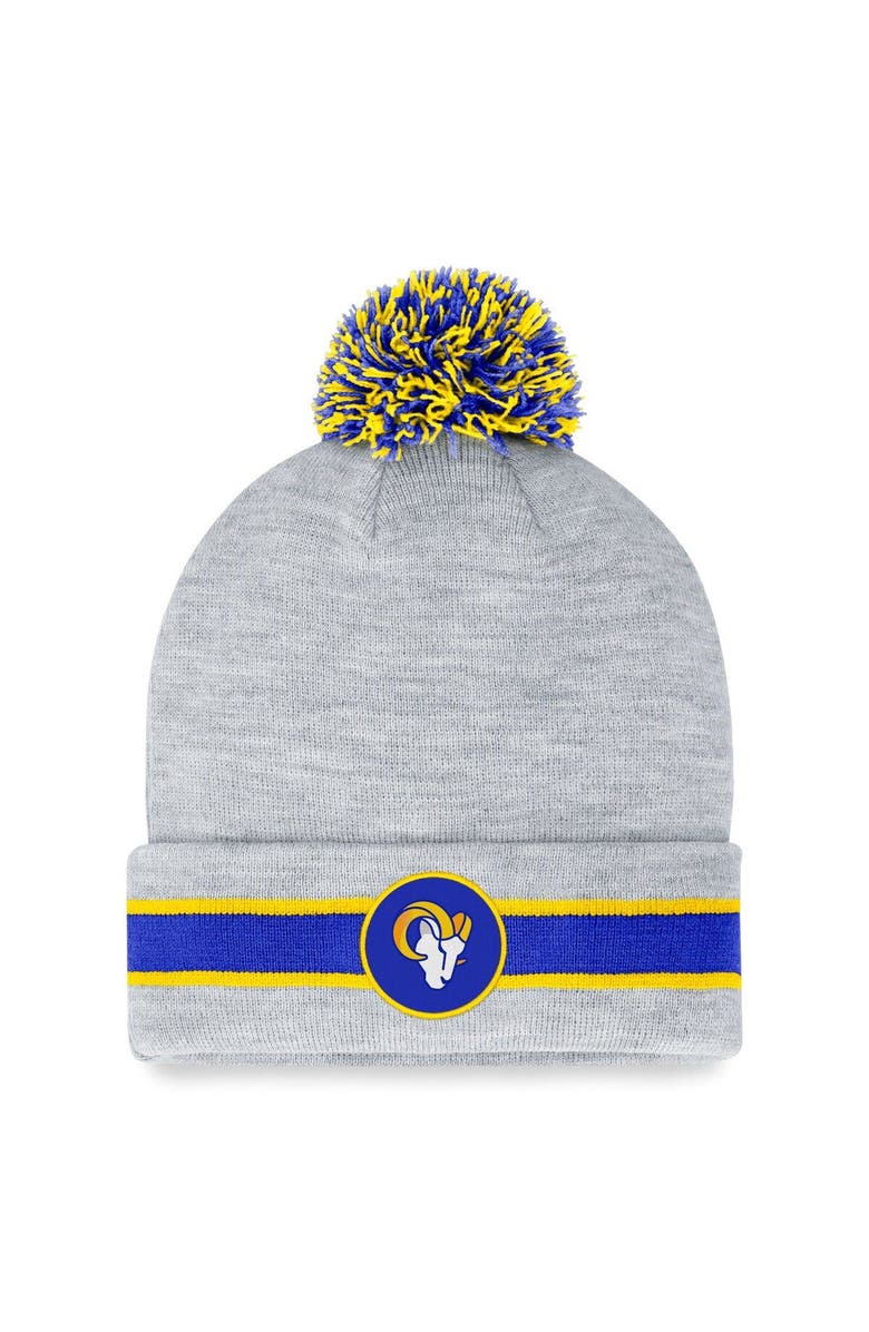 FANATICS Men's Fanatics Branded Heather Gray Los Angeles Rams Cuffed Knit Hat with Pom, Main, color,