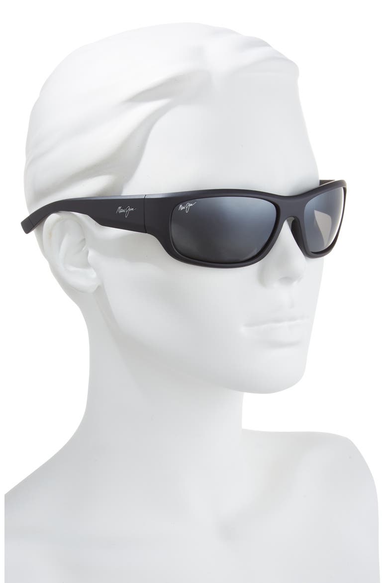 Mauklele 64mm PolarizedPlus2® Wraparound Rectangular Sunglasses, Alternate, color, BLACK