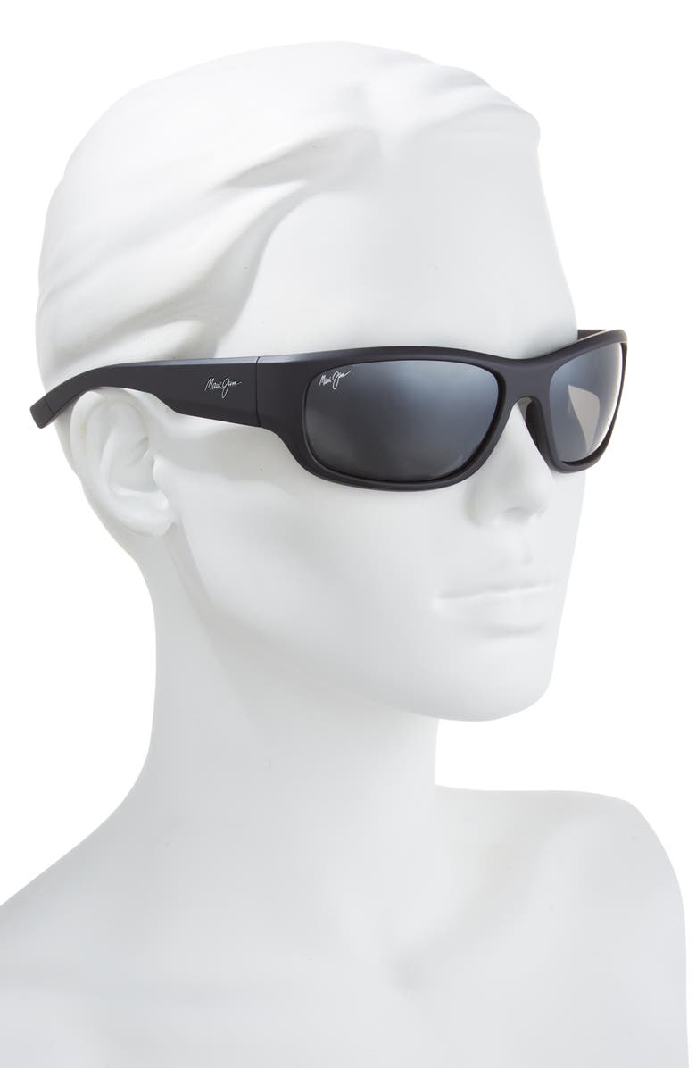 Maui Jim Mauklele 64mm PolarizedPlus2<sup>®</sup> Wraparound Rectangular Sunglasses, Alternate, color, Black