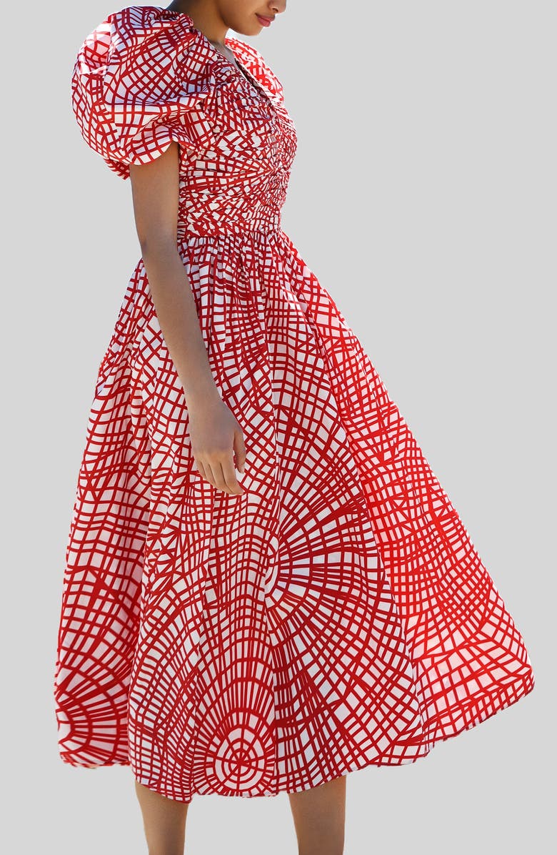 Jessie Zhao New York Red Gingham Taffeta Midi Dress, Alternate, color, Red