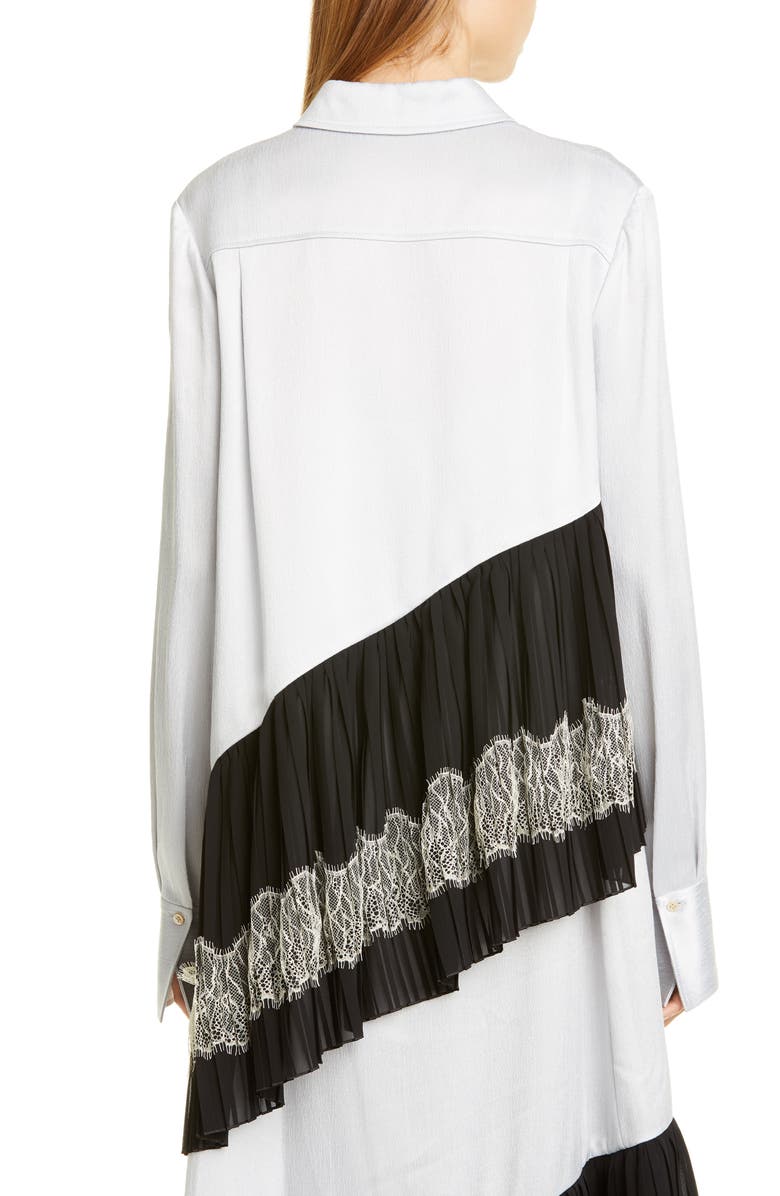 Adeam Antique Lace Trim Pleated Satin Shirt, Alternate, color, 