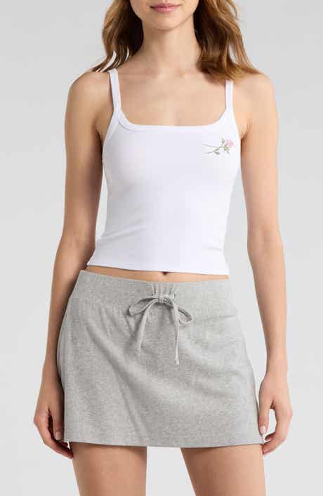 Couch Date Rose Embroidered Crop Rib Tank