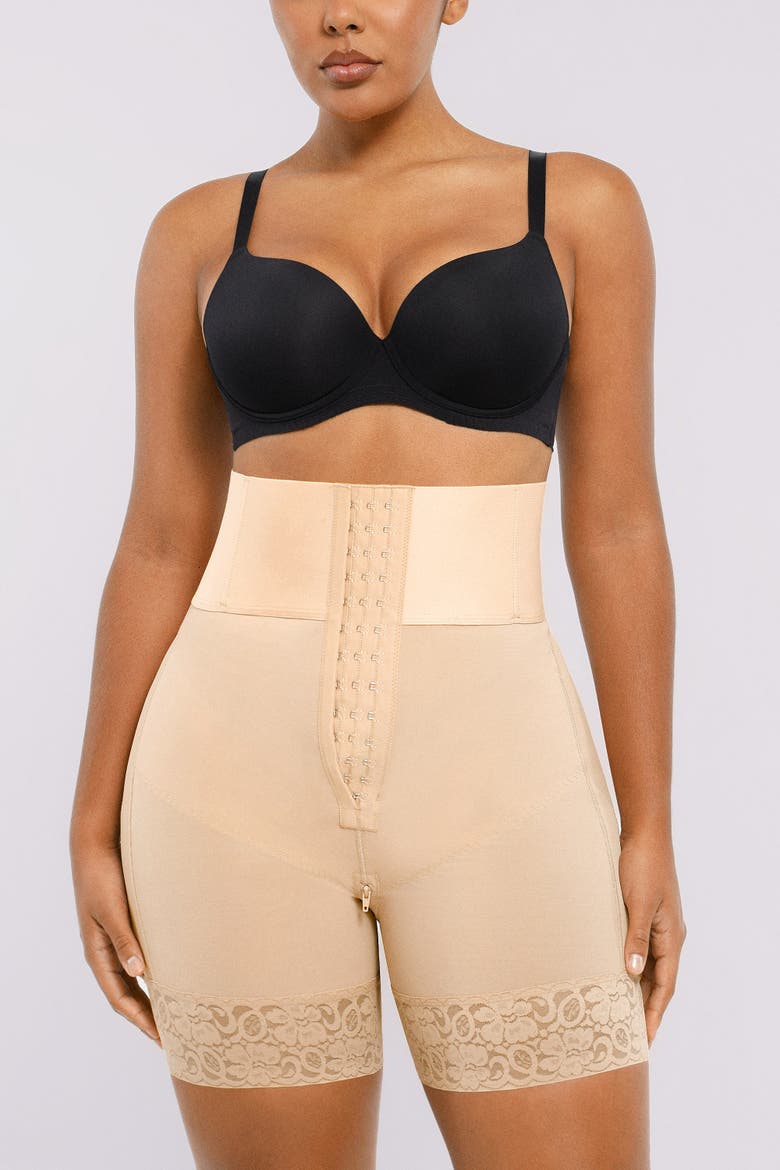 Tummy Control Boned Sculpt High Waist Shorts, Main, color, Beige