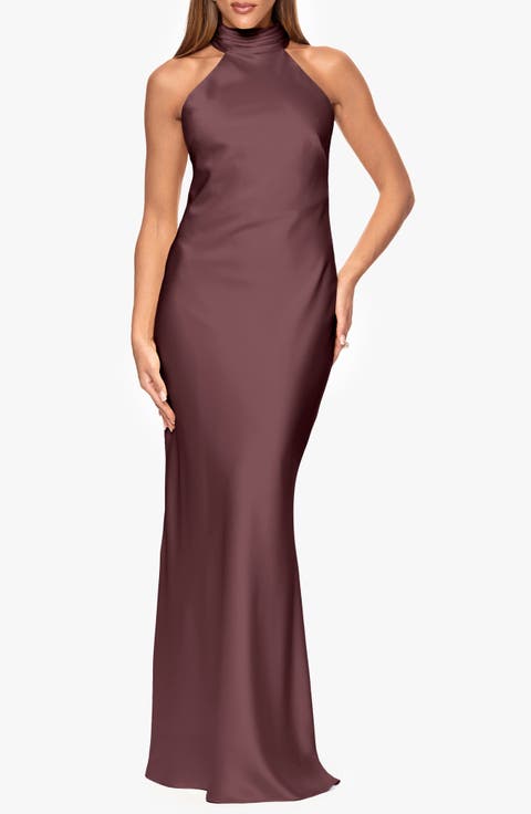 Halter Neck Satin Sheath Gown