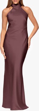 Xscape Evenings Halter Neck Satin Sheath Gown