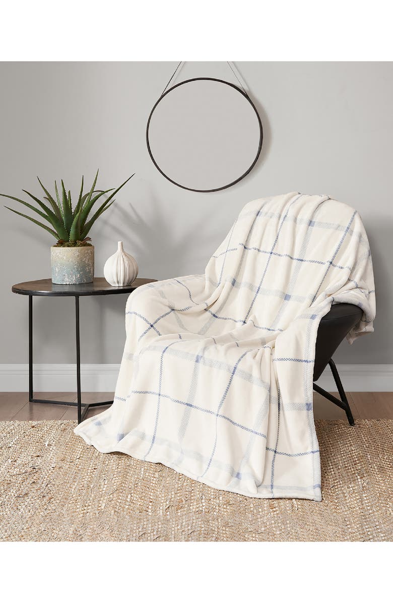 Lucky Brand Cozy Plush Throw Blanket, Alternate, color, Light Blue Check