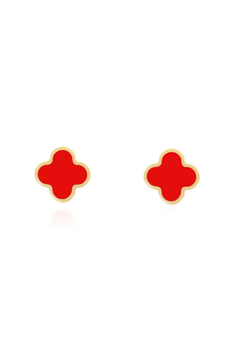 Small Coral Clover Stud Earrings, Alternate, color, Coral