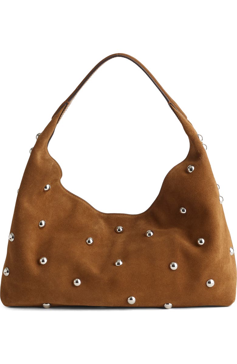 Madewell The Mylie Studded Suede Shoulder Bag, Main, color, Dried Acorn