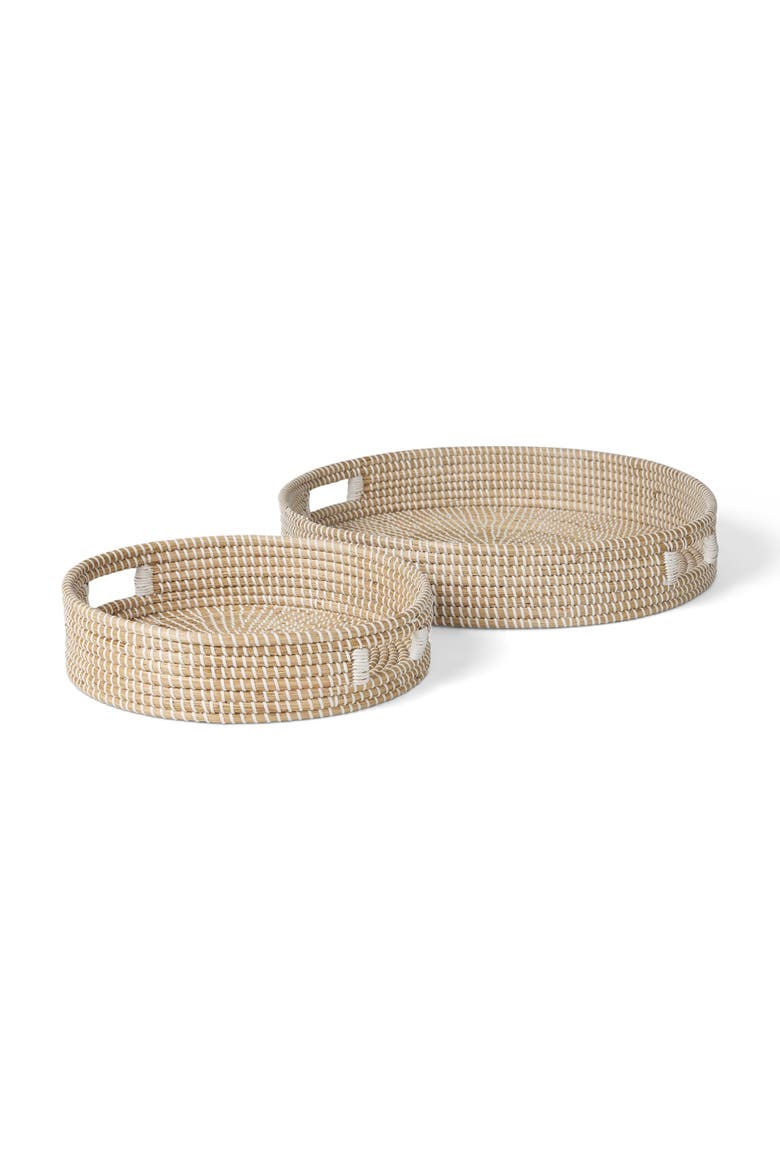 Kalama Set of 2 Large Round Seagrass Trays w/ Handles, Main, color, Brown