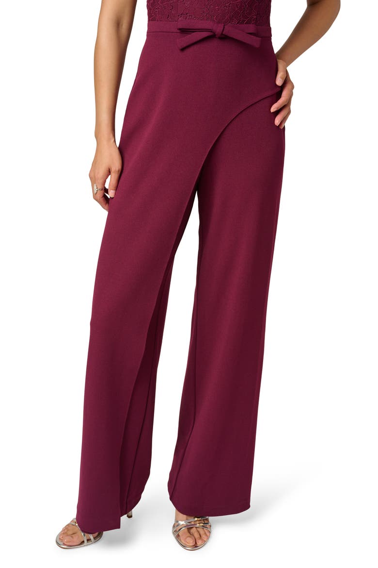 Mixed Media Lace & Crepe Jumpsuit, Alternate, color, CABERNET