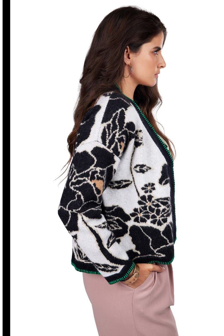Floral Crop Cardigan, Alternate, color, BLACK