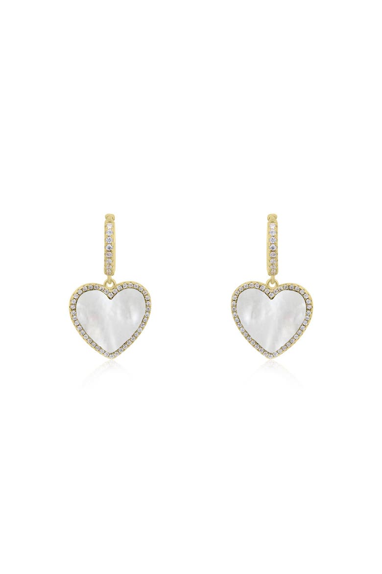 Large Mother of Pearl CZ Halo Heart Dangle Earrings, Alternate, color, Mother Of Pearl